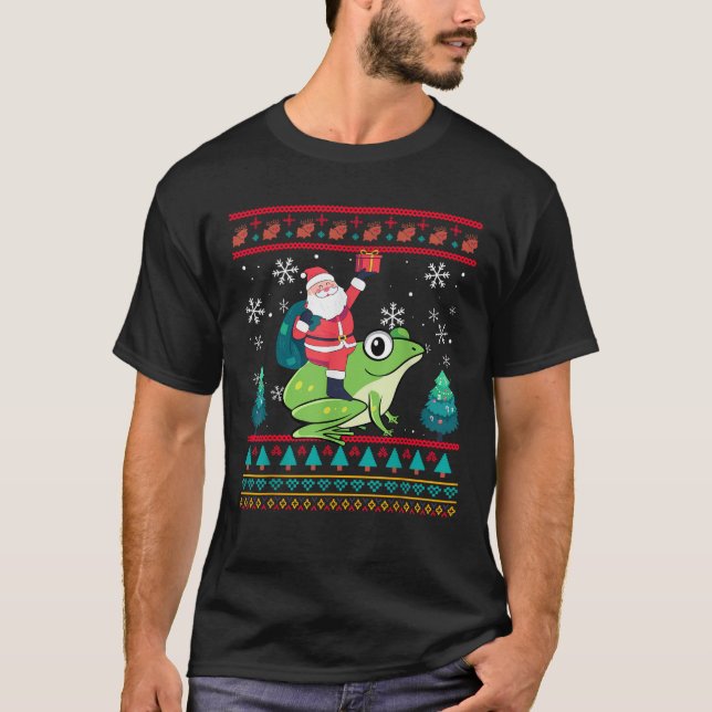 Xmas Sweater Ugly Santa Riding Frog Christmas  (Front)