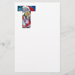 XMAS T LETTER /SANTA CLAUS WITH VIOLIN MONOGRAM STATIONERY