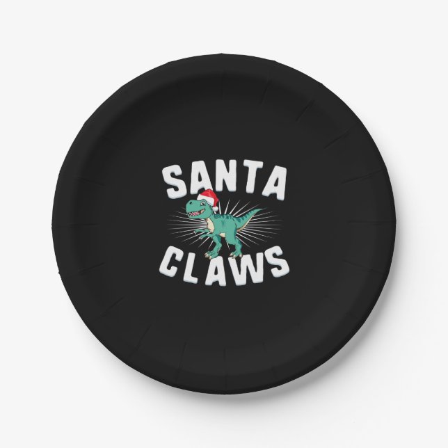 Xmas T-Rex Christmas Santa Claws   Paper Plate (Front)
