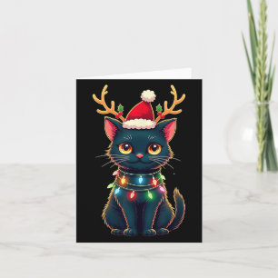 Xmas Tee Reindeer Black Cute Cat Christmas Lights Card