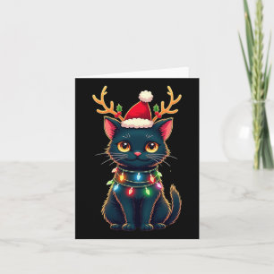 Xmas Tee Reindeer Black Cute Cat Christmas Lights Card