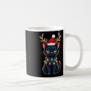 Xmas Tee Reindeer Black Cute Cat Christmas Lights Coffee Mug