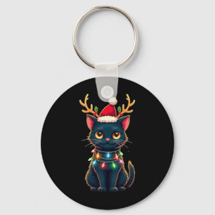 Xmas Tee Reindeer Black Cute Cat Christmas Lights Key Ring