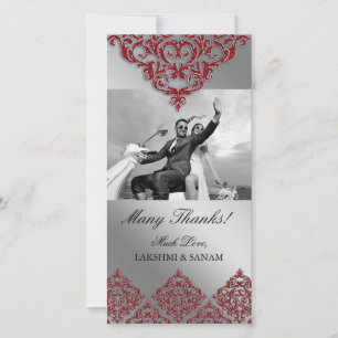 Xmas Thank You Photocard Indian Damask Red Card