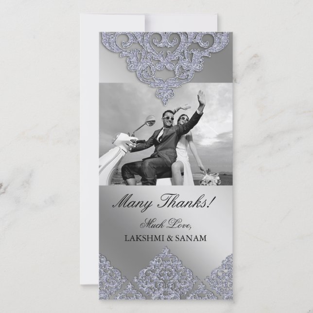 Xmas Thank You Photocard Indian Damask Silver (Front)