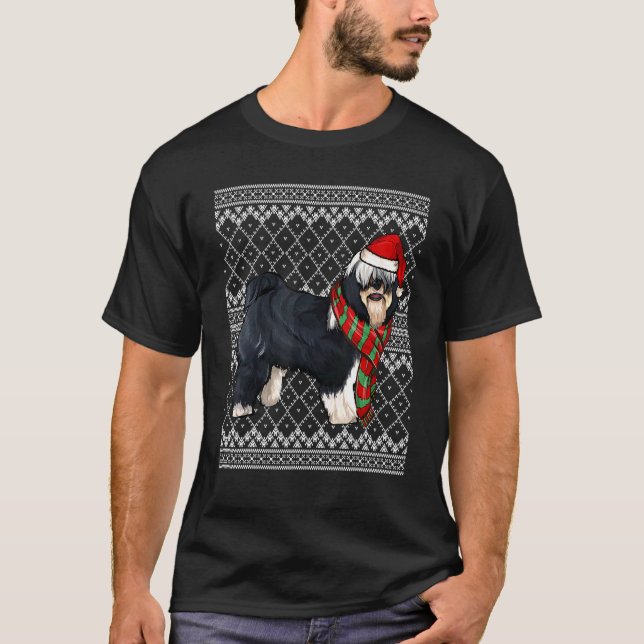 Xmas Tibetan Terrier Santa Claus Hat Ugly Christma T-Shirt (Front)