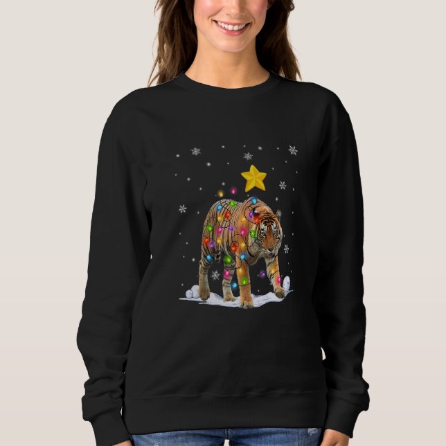 Xmas Tiger Animals Christmas Tree Lights Sweatshirt (Front)