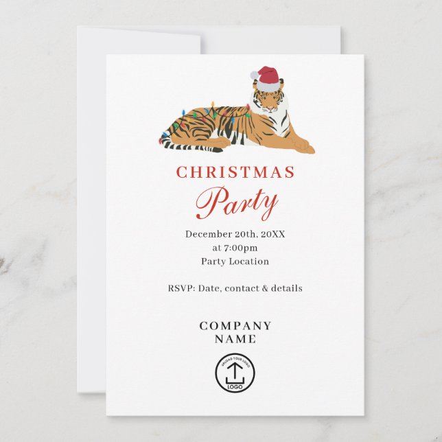 Xmas Tiger Corporate Business Christmas Party  Invitation (Front)
