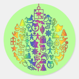 Xmas - Tree- Ball with Christmas Icons 1 Classic Round Sticker