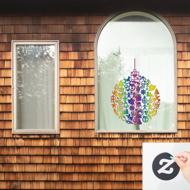 Xmas - Tree- Ball with Christmas Icons 1 Window Cling (Home Window)