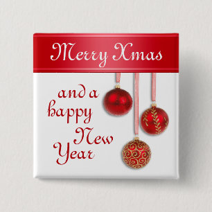Xmas Tree Baubles red + your ideas 15 Cm Square Badge