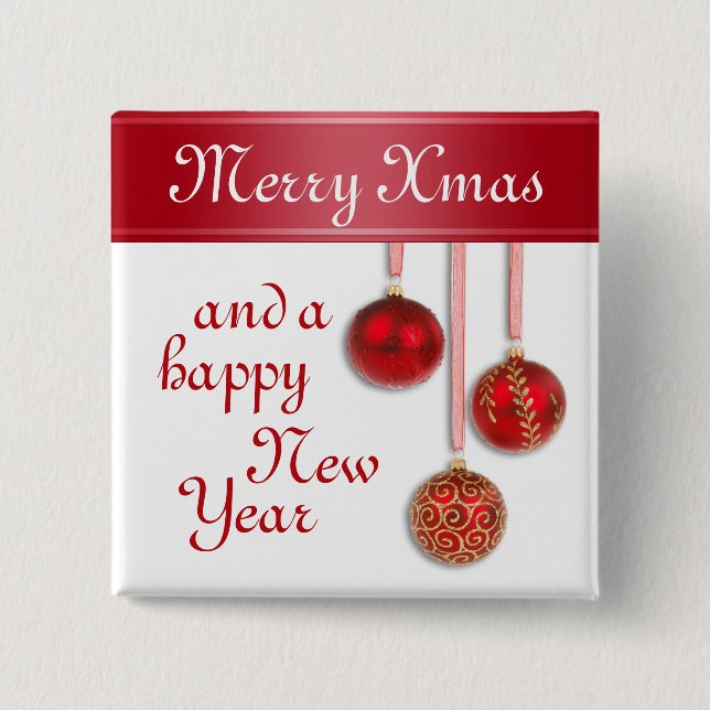 Xmas Tree Baubles red + your ideas 15 Cm Square Badge (Front)