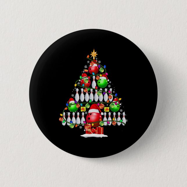 Xmas Tree Bowling Xmas Lights Santa Bowling Ball P 6 Cm Round Badge (Front)