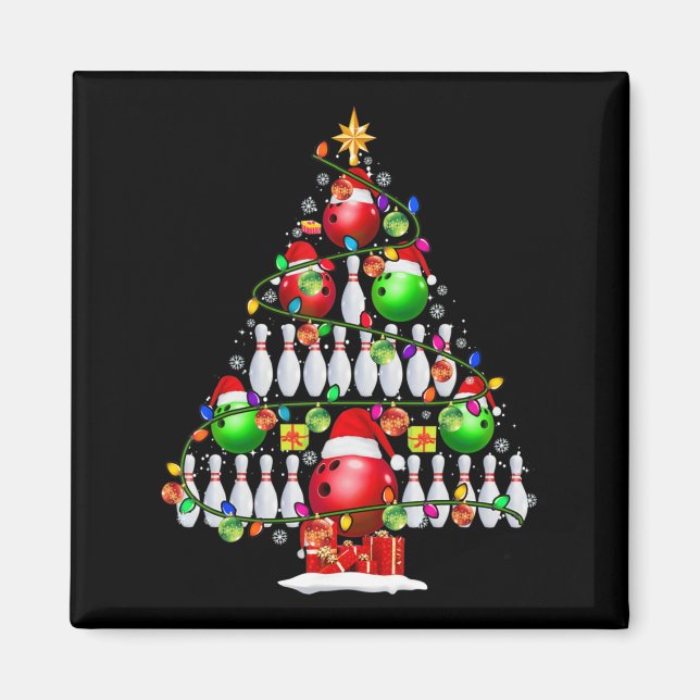 Xmas Tree Bowling Xmas Lights Santa Bowling Ball P Magnet (Front)