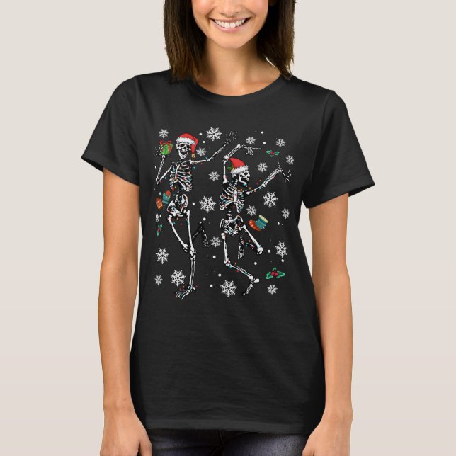 Xmas Tree Christmas Lights Christmas Skeleton Danc T-Shirt (Front)