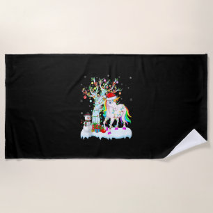 Xmas Tree Decoration Lighting Unicorn Christmas Ta Beach Towel
