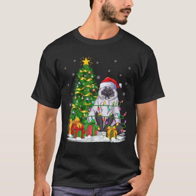 Xmas Tree Family Matching Santa Himalayan Cat Chri T-Shirt (Front)