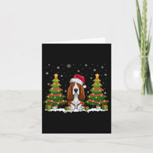 Xmas Tree Light Bet Hound Dog Santa Hat Christmas Card