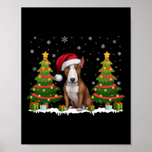 Xmas Tree Light Bull Terrier Dog Santa Hat Christm Poster