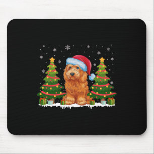 Xmas Tree Light Goldendoodle Dog Santa Hat Christm Mouse Mat
