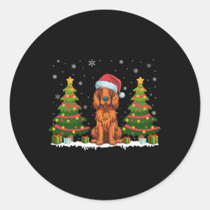Xmas Tree Light Irish Setter Dog Santa Hat Christm Classic Round Sticker