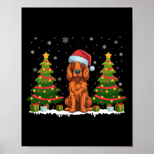 Xmas Tree Light Irish Setter Dog Santa Hat Christm Poster