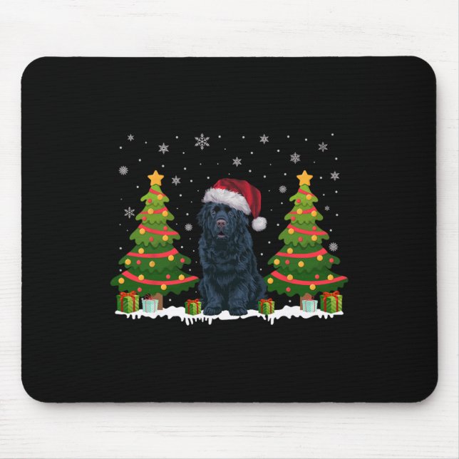 Xmas Tree Light Newfoundland Dog Santa Hat Christm Mouse Mat (Front)