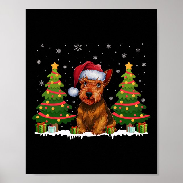 Xmas Tree Light Scottish Terrier Dog Santa Christm Poster (Front)