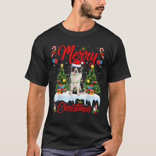 Xmas Tree Lighting Australian Shepherd Dog Merry C T-Shirt (Front)