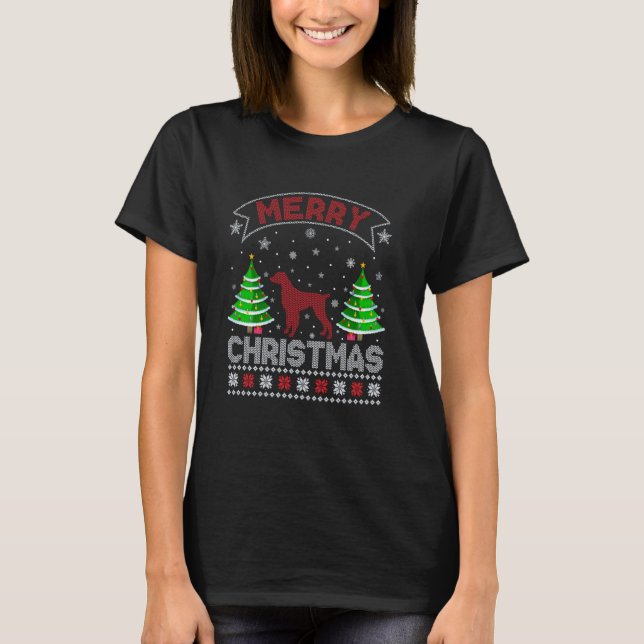 Xmas Tree Lighting Brittany Spaniel Dog Ugly Chris T-Shirt (Front)