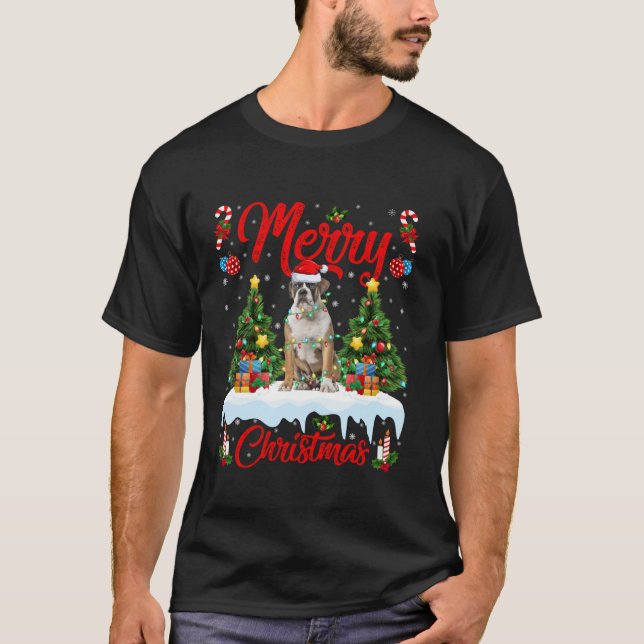 Xmas Tree Lighting English Bulldog Merry Christmas T-Shirt (Front)