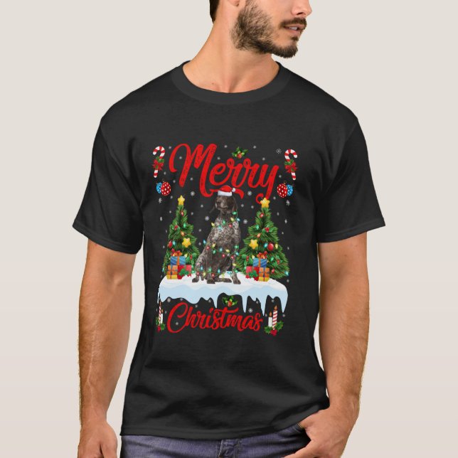 Xmas Tree Lighting German Shorthaired Pointer Dog  T-Shirt (Front)