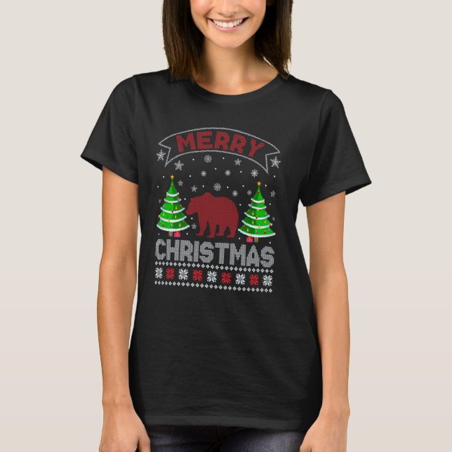 Xmas Tree Lighting Men Women Grizzly Bear Ugly Chr T-Shirt (Front)