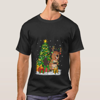 Xmas Tree Lighting Reindeer Hat Beaver Christmas V T-Shirt