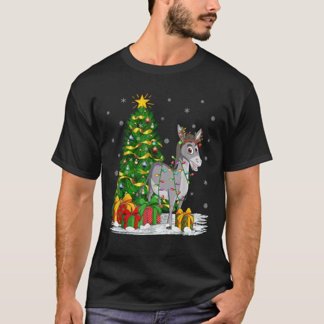 Xmas Tree Lighting Reindeer Hat Mule Christmas  T-Shirt (Front)