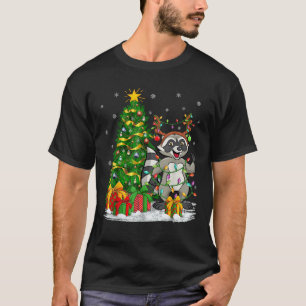 Xmas Tree Lighting Reindeer Hat Raccoon Christmas T-Shirt