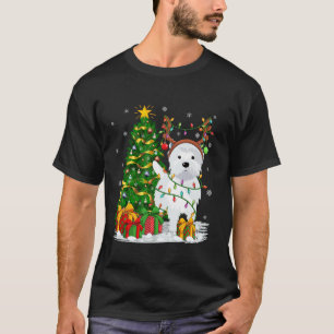 Xmas Tree Lighting Reindeer Westie Dog Christmas  T-Shirt