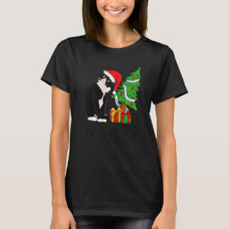 Xmas Tree Lighting Santa Black Cat Christmas T-Shirt