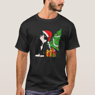 Xmas Tree Lighting Santa Black Cat Christmas T-Shirt