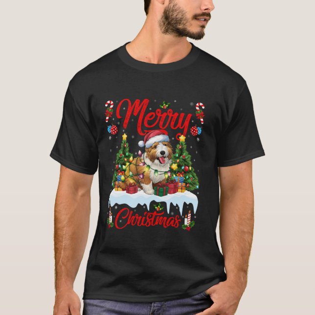 Xmas Tree Lighting Santa Hat Belgian Sheepdog Chri T-Shirt (Front)