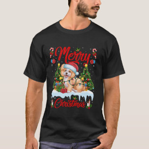 Xmas Tree Lighting Santa Hat Bichon Frise Dog Chri T-Shirt