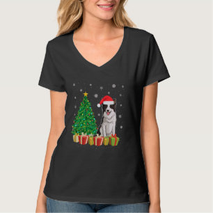 Xmas Tree Lighting Santa Hat Border Collie Dog Chr T-Shirt