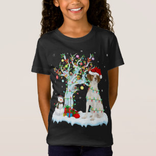 Xmas Tree Lighting Santa Hat Brittany Spaniel Dog T-Shirt
