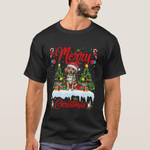 Xmas Tree Lighting Santa Hat Mountain Cur Dog Chri T-Shirt