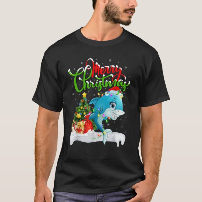 Xmas Tree Lighting Santa Hat Orca Christmas  T-Shirt (Front)