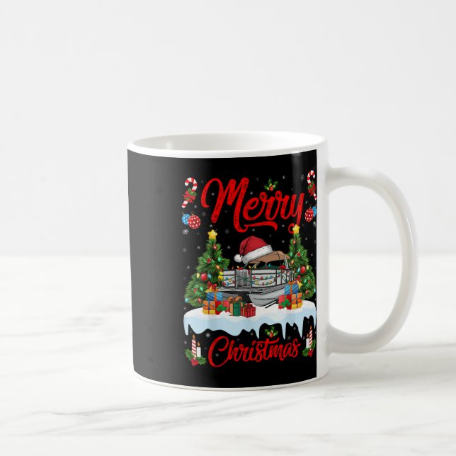 Xmas Tree Lighting Santa Hat Pontoon Boat Christma Coffee Mug (Right)