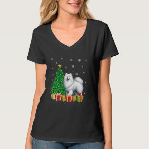 Xmas Tree Lighting Santa Hat Samoyed Dog Christmas T-Shirt