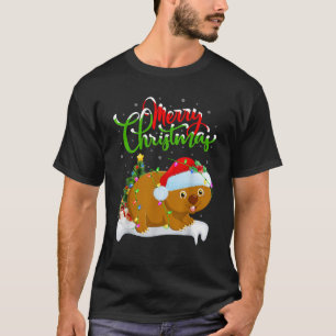 Xmas Tree Lighting Santa Hat Wombat Christmas T-Shirt
