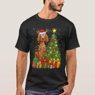 Xmas Tree Lighting Santa Irish Setter Dog Christma T-Shirt
