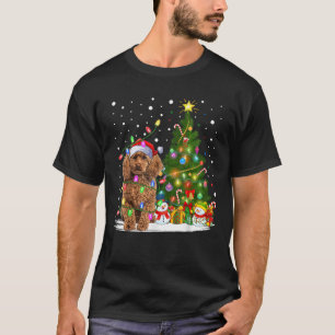 Xmas Tree Lighting Santa Poodle Dog Christmas  T-Shirt